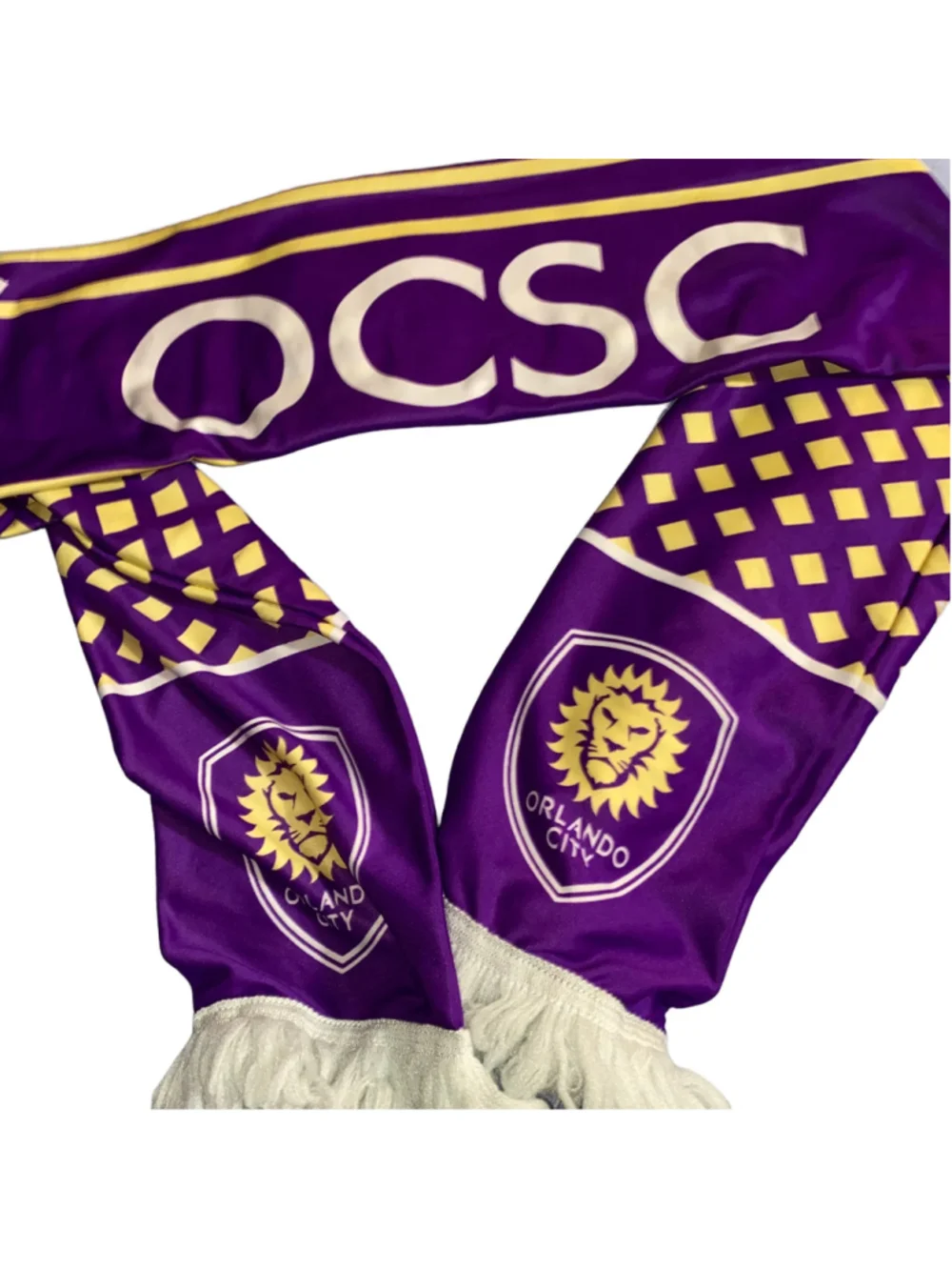 Orlando City OCSC Soccer Scarf Lightweight with Fringe Purple Yellow